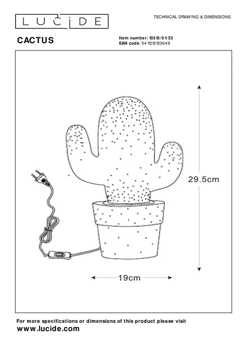 Lucide CACTUS - Tafellamp - 1xE14 - Groen - technisch